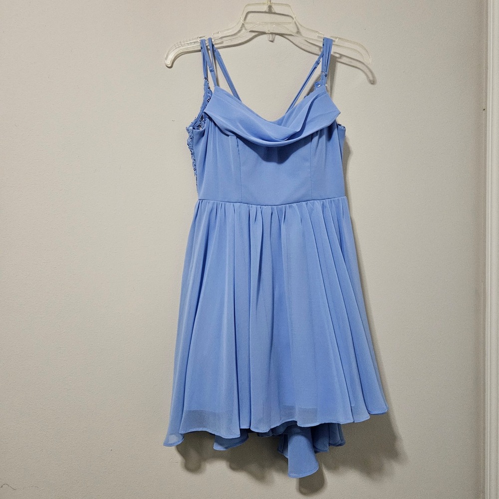 City‎ Vibe Blue Lace Back Cowl Neck Chiffon Fit Flare Cocktail Dress Size 5